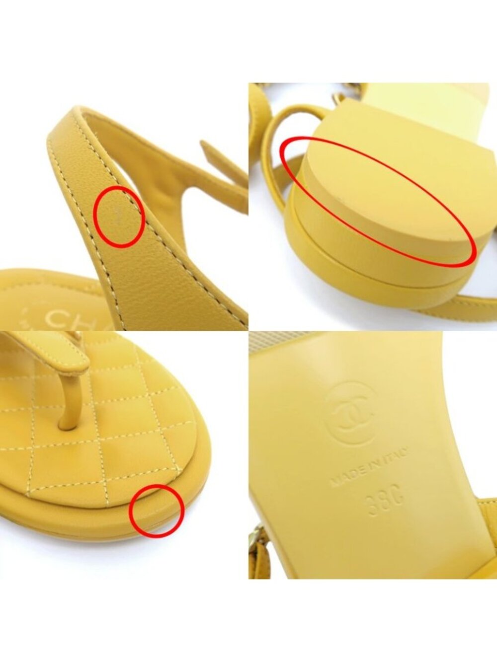 Chanel Flat Sandals Yellow 38 C Visual Coco Mark Shoes - Picture 9 of 10